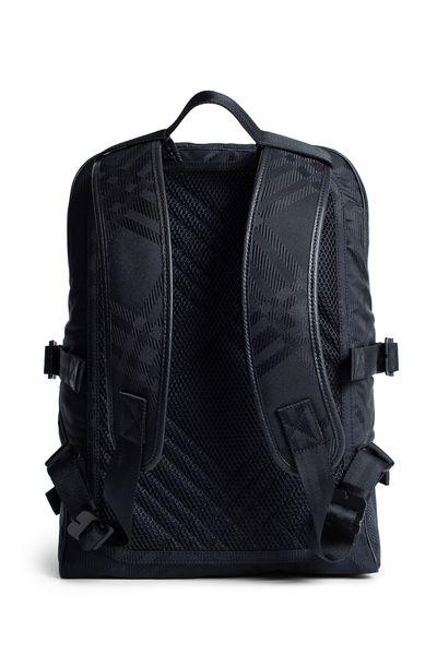 BURBERRY Black Check Motif Backpack for Men with Leather Trims