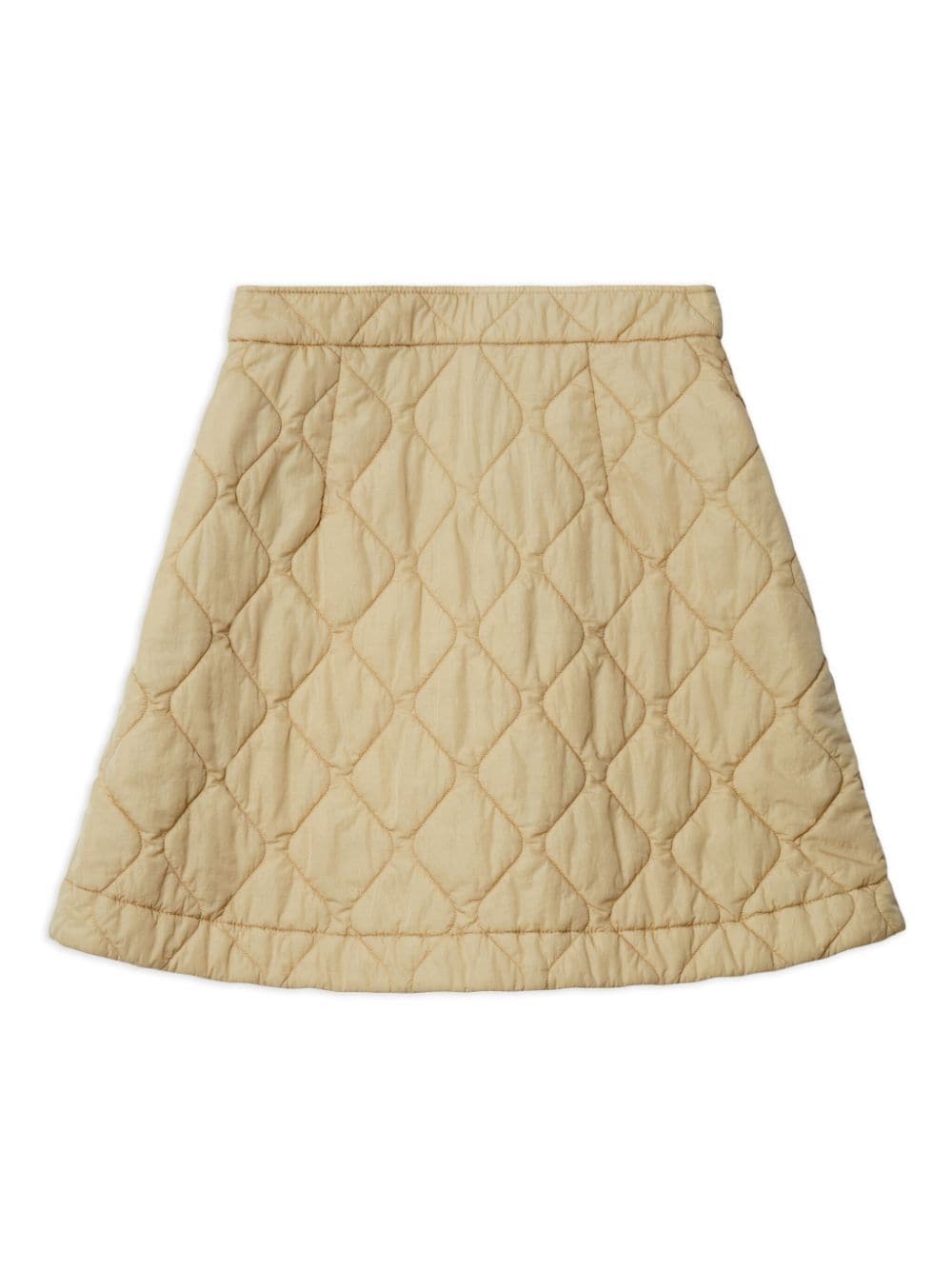 BURBERRY Almond Beige Diamond Quilting Signature Equestrian Knight Embroidered A-Line High Waist Skirt - White