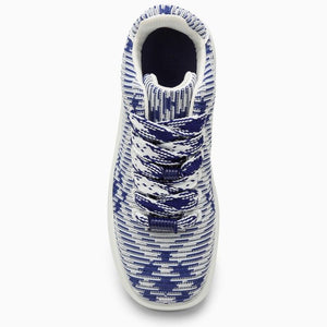 BURBERRY Men's White and Blue Check Pattern Stretch Sneaker