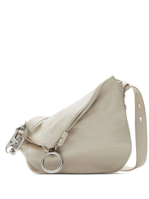 BURBERRY Cream White Leather Slouch Handbag with Adjustable Strap for Women