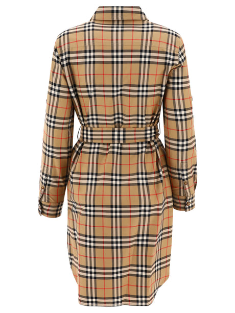 BURBERRY Tan Check Belted Dress for Women
