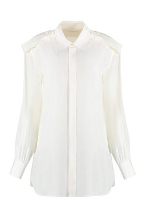 BURBERRY White Silk Buttoned Shirt for Women - Rounded Hem, SS24 Collection