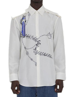 男士白色丝绸骑士图案衬衫 SS24款