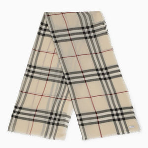 BURBERRY Men's Check Wool Scarf in Light Cream with Grey Pattern