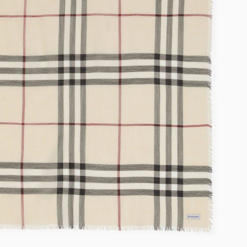 BURBERRY Men's Check Wool Scarf in Light Cream with Grey Pattern