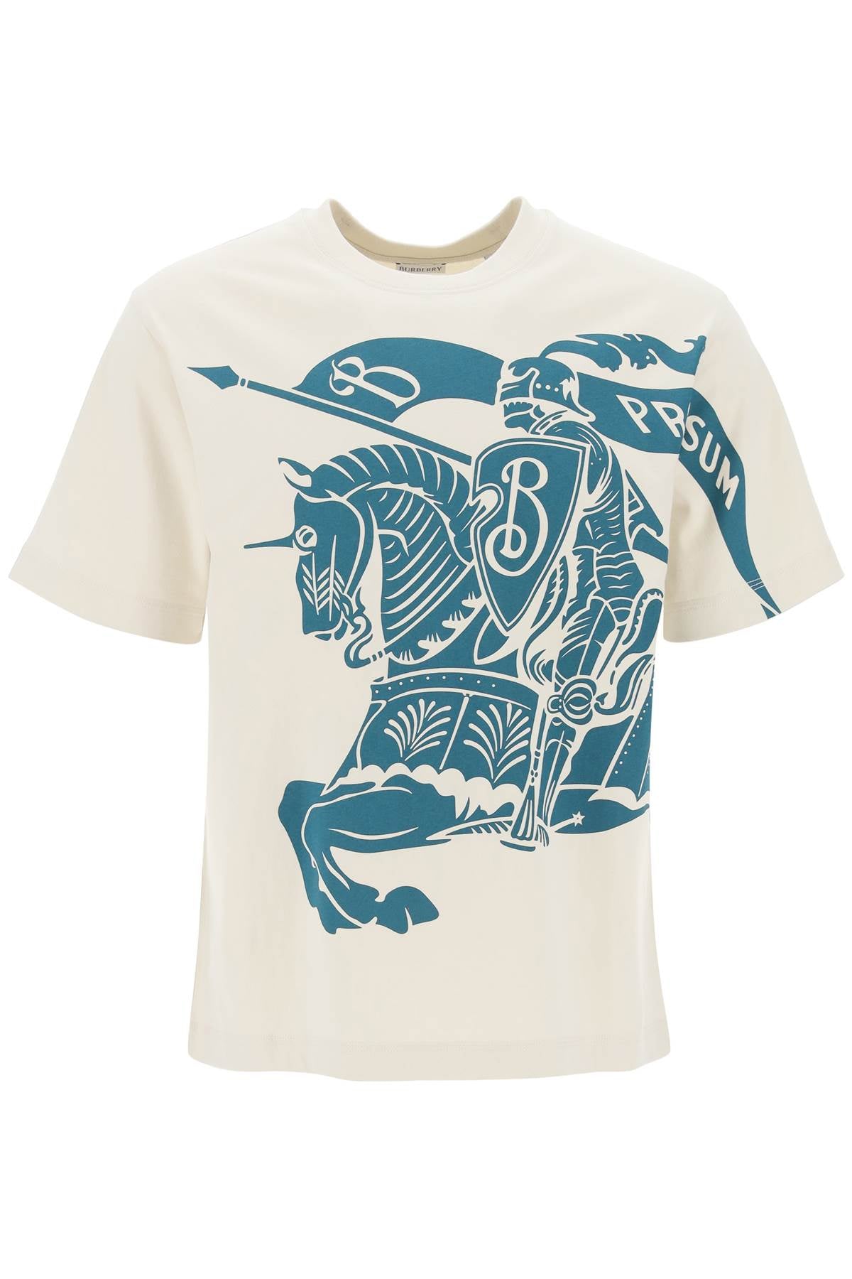 BURBERRY Cream and Light Blue Equestrian Knight Print T-Shirt for Men