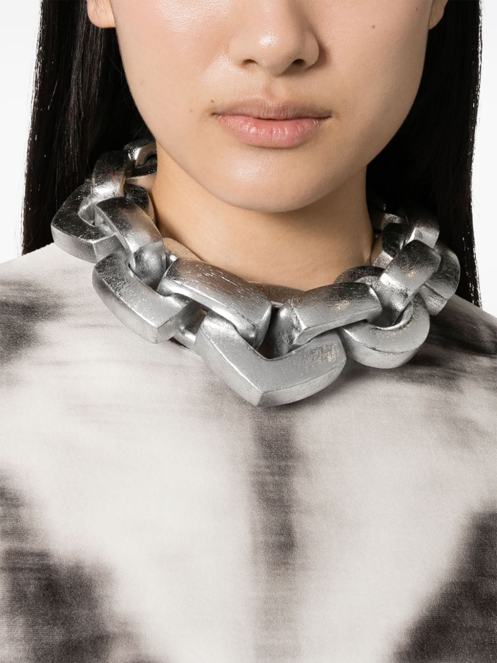 MONIES Gray Oversized Chain-Link Necklace with Engraved Logo and Magnetic Fastening