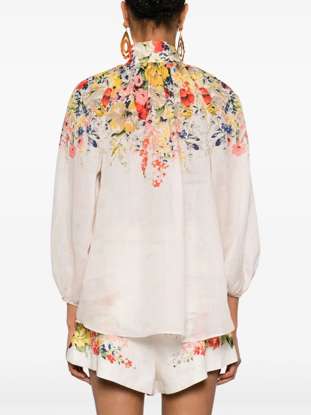 花卉印花亚麻鲈鱼衬衫-女士多彩丝质上衣（SS24）