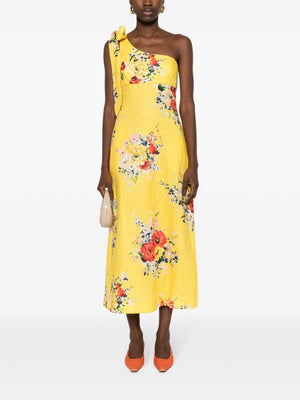 ZIMMERMANN Yellow Floral Asymmetrical Midi Dress for Women - SS24 Collection