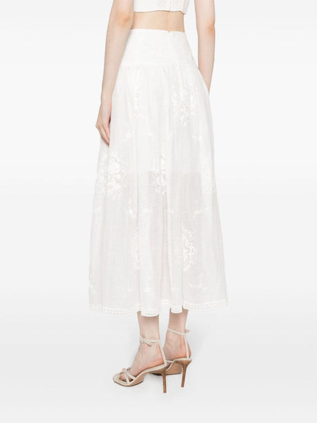 ZIMMERMANN Floral Embroidered Midi Skirt in Ivory for Women