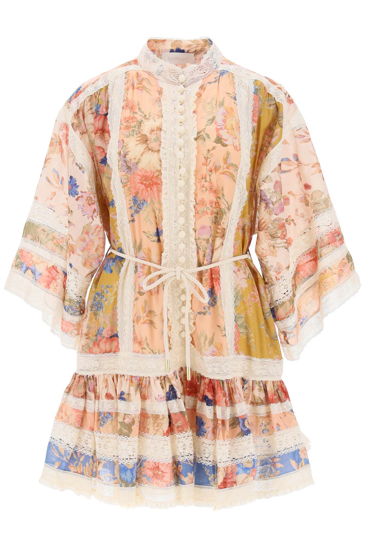 ZIMMERMANN Floral Print Lace Trim Mini Dress for Women- SS24
