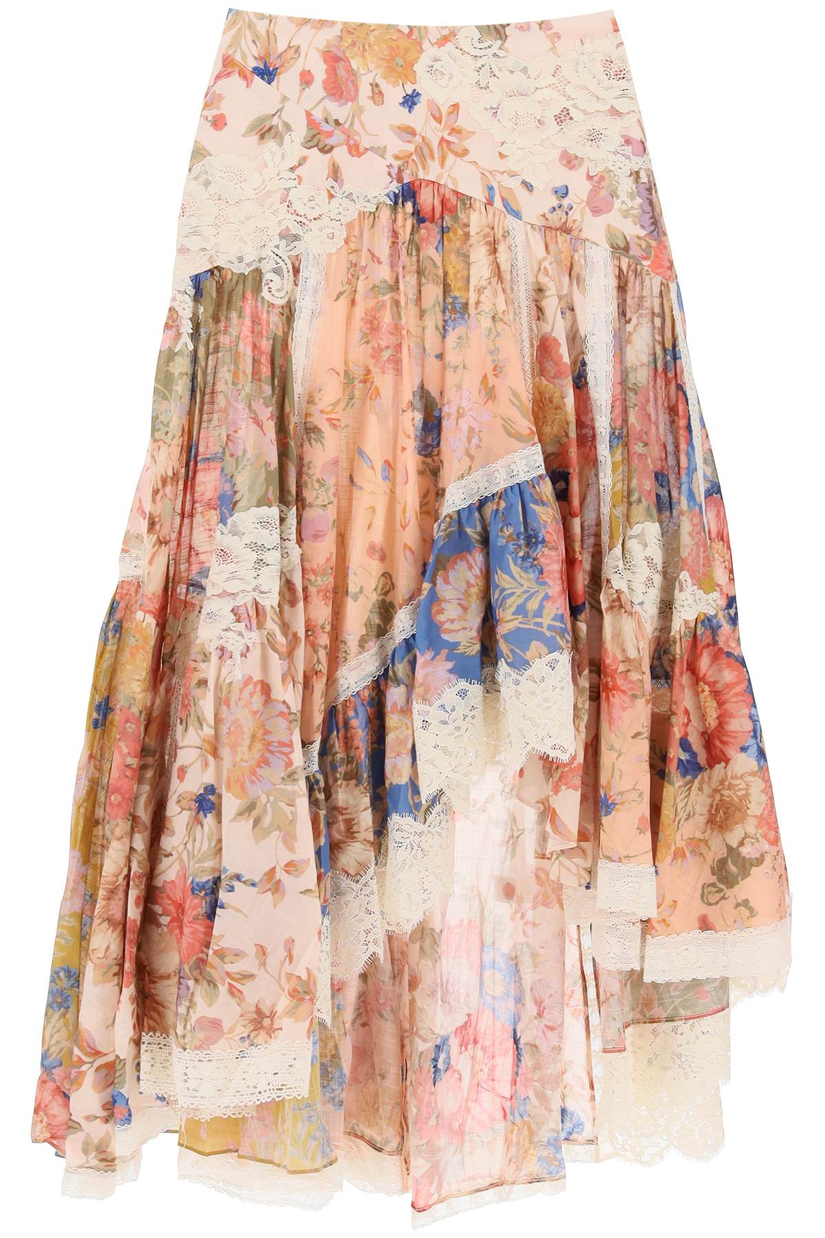 ZIMMERMANN Floral Print Cotton Midi Skirt for Women - Multicolour Asymmetric Design