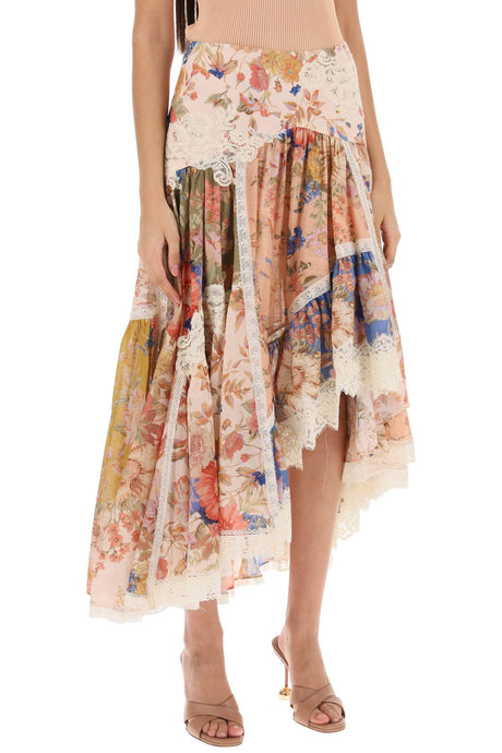女士花卉印花棉质Midi裙 - 多种色彩不对称设计