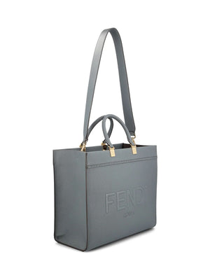 FENDI Elegant Medium Sunshine Gray Leather Tote with Top Handle for Women