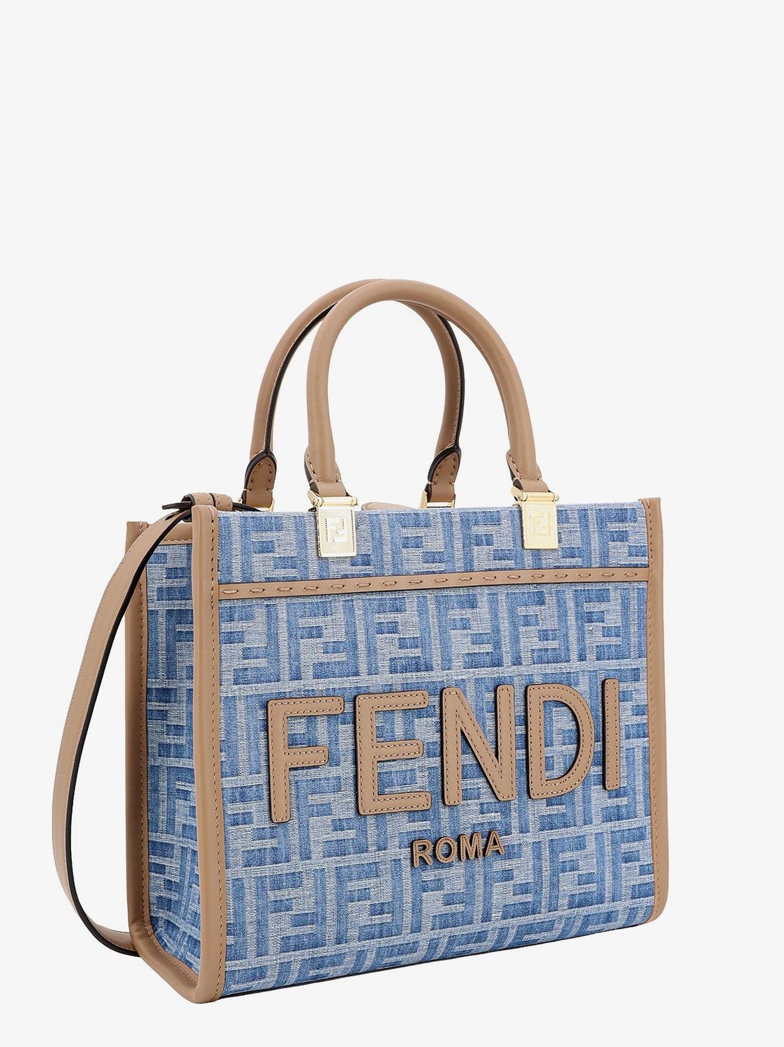 FENDI Women's Small Denim Shopper Handbag in Blue - SS24