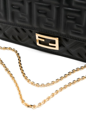 FENDI Luxury Mini Black Crossbody Bag with Gold Chain Detail