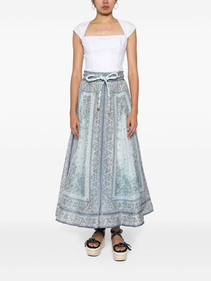 ZIMMERMANN Blue Linen and Silk Skirt for Women - Spring/Summer 2024