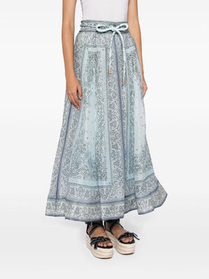 ZIMMERMANN Blue Linen and Silk Skirt for Women - Spring/Summer 2024