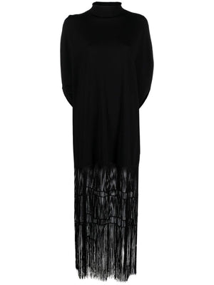 黑色流苏长裙-改良式轮廓，立领设计，蝙蝠袖