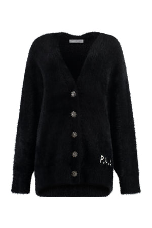 PHILOSOPHY DI LORENZO SERAFINI Black Embellished Button Maxi-Cardigan - Oversized Knitwear for Women - FW23