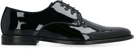 DOLCE & GABBANA Men's Black Patent Leather Lace-Up Derby Dress Shoes for SS23