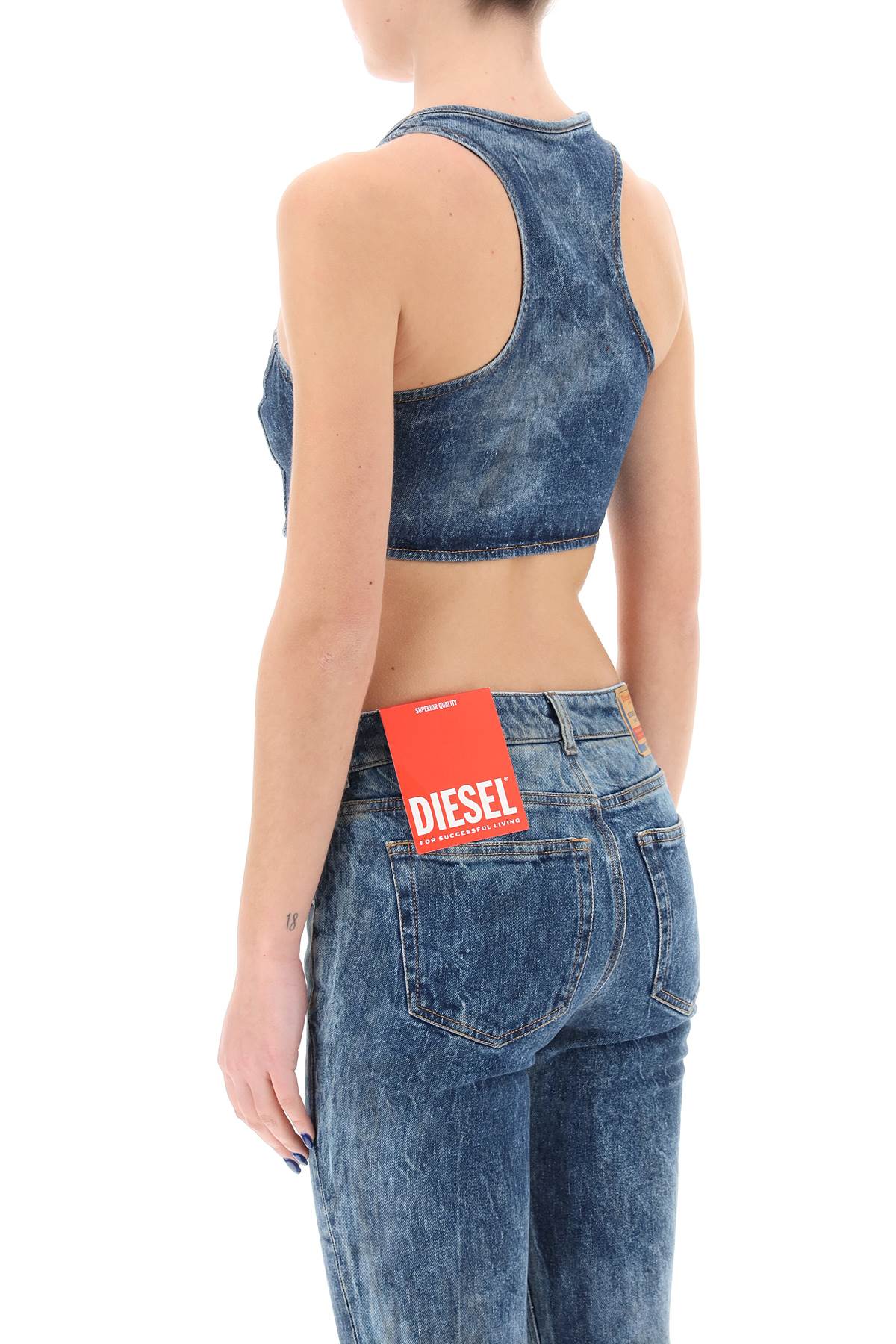 DIESEL Blue Denim Crop Top with Jewel Buckle for Women - SS24 Collection