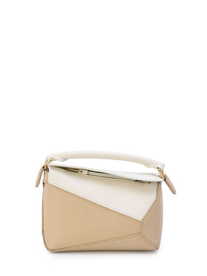LOEWE Mini Puzzle Edge Two-Tone Leather Crossbody Handbag in White