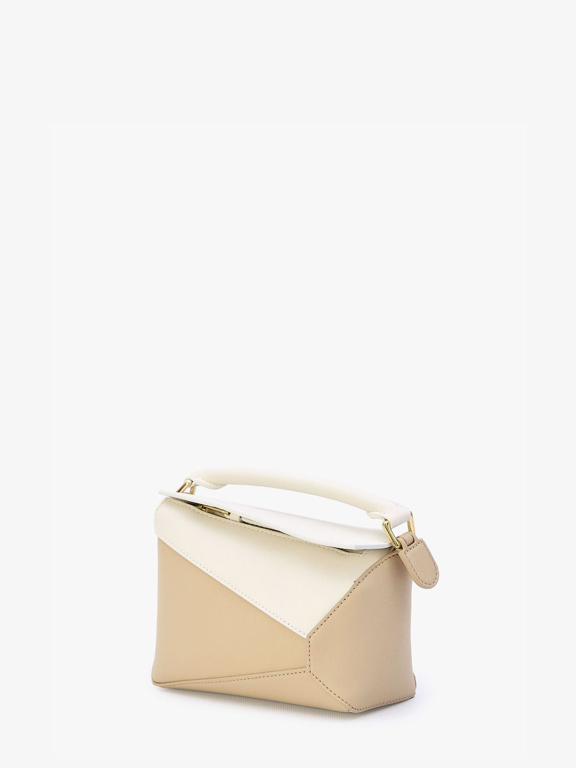 LOEWE Mini Puzzle Edge Two-Tone Leather Crossbody Handbag in White