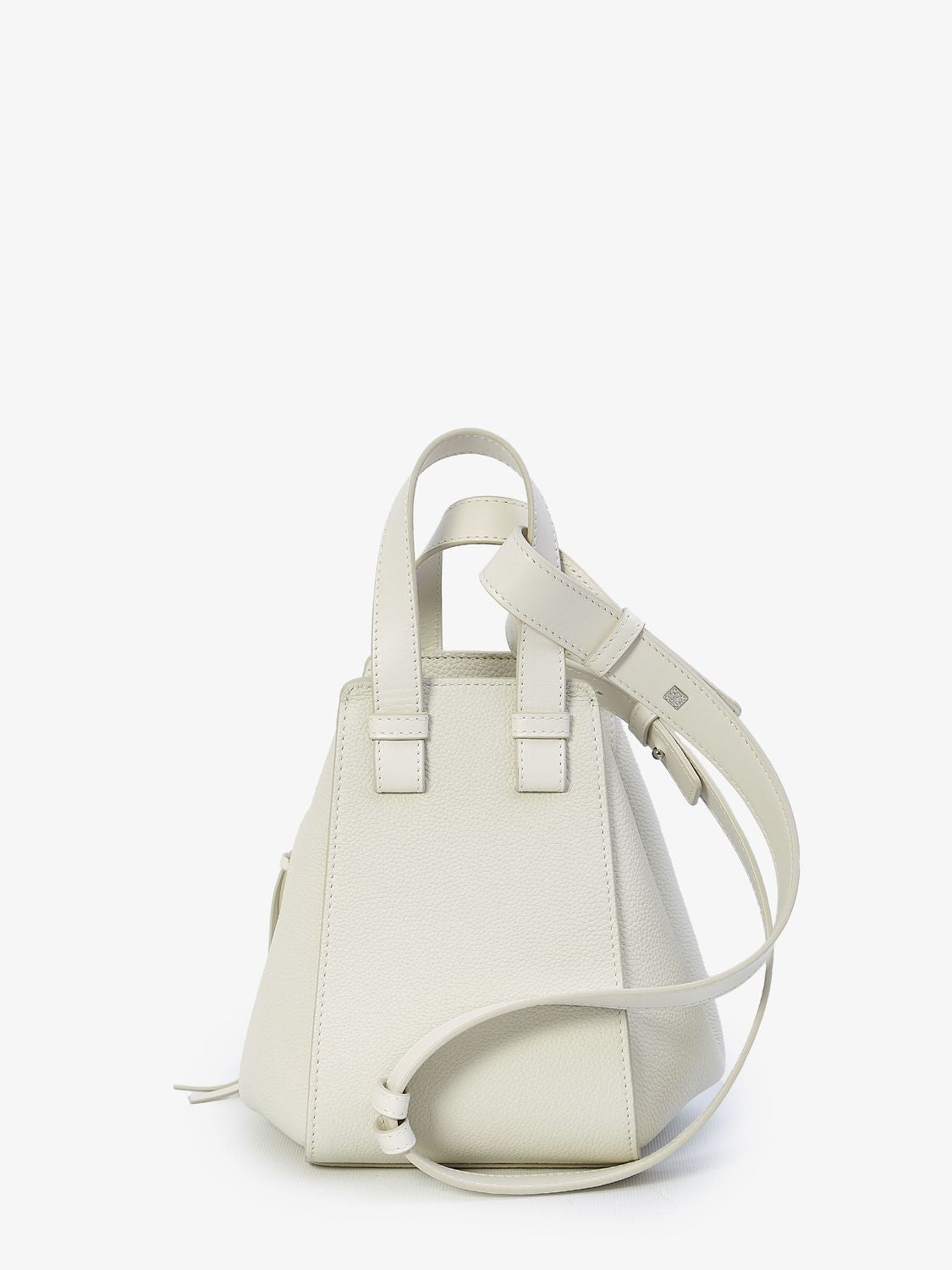 LOEWE Compact Hammock Handbag in Soft White Grained Calfskin with Embossed Anagram for Women