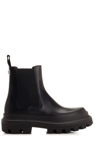 DOLCE & GABBANA Men's Black Leather Chelsea Boots for FW23