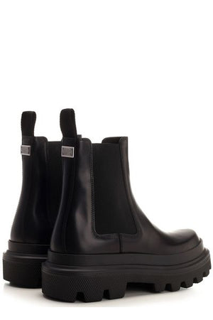 DOLCE & GABBANA Men's Black Leather Chelsea Boots for FW23