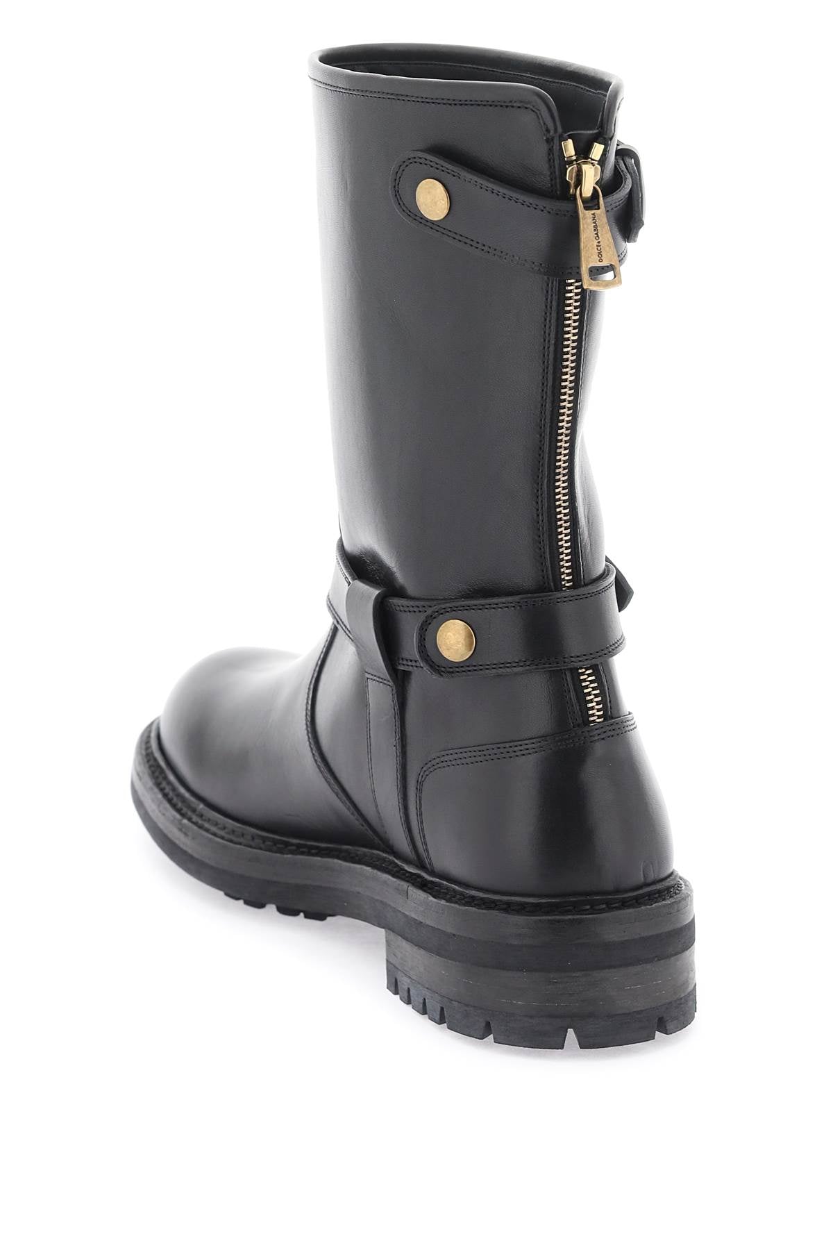 DOLCE & GABBANA Men's Black Leather Biker Boots from the FW23 Collection