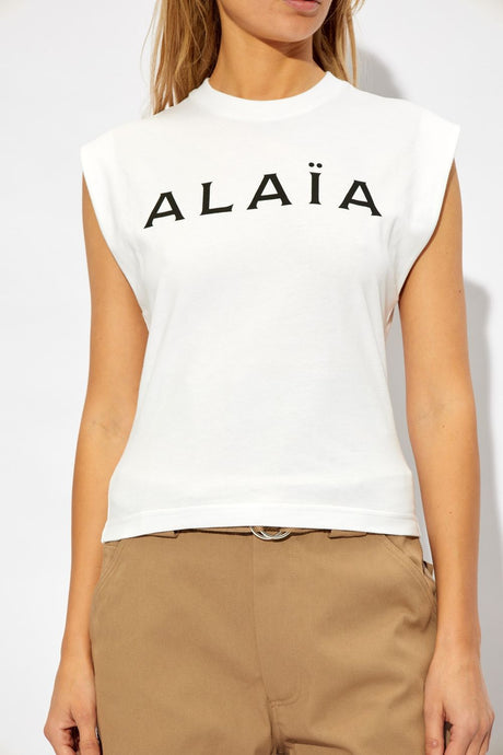 ALAIA Sleeveless Logo Cotton T-shirt