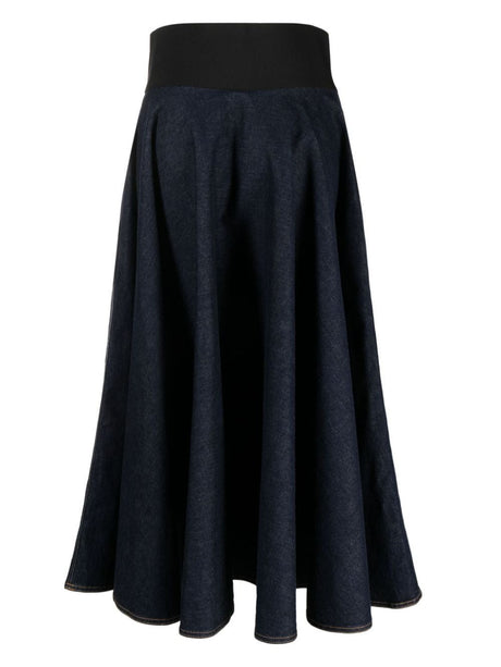ALAIA Dark Denim High Waist Skirt with Leather Belt for Women