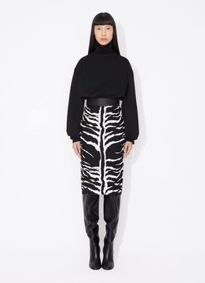 ALAIA Black Animal Patterned Knit Skirt with Cut-Out Detailing and Pencil Silhouette