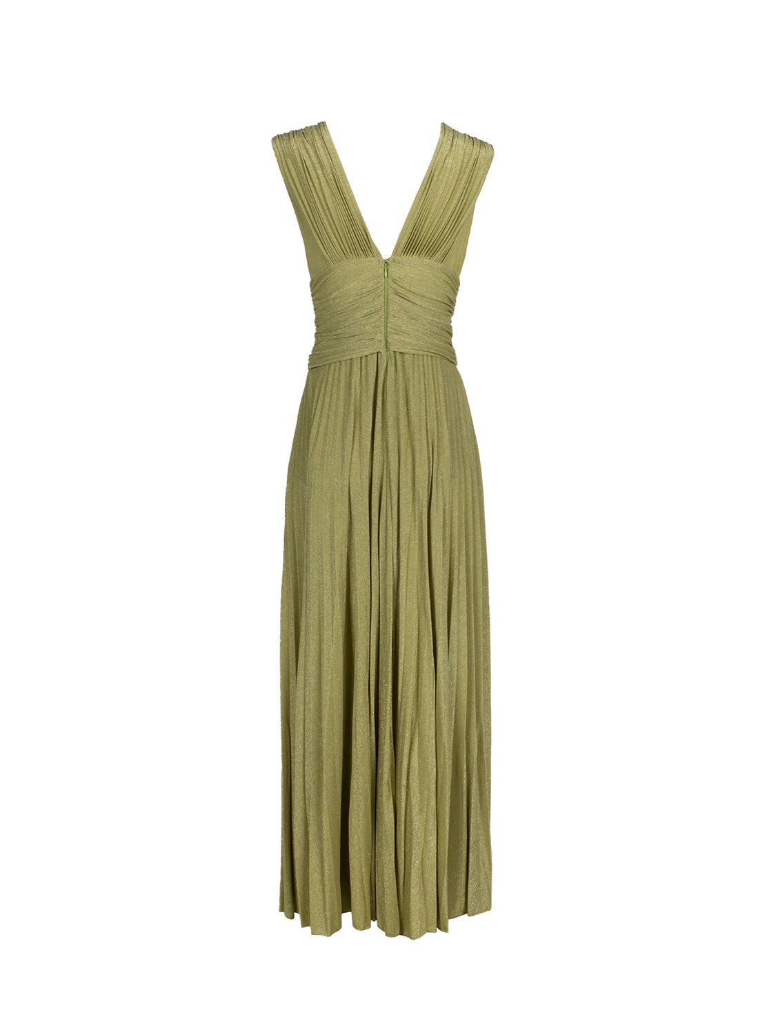 ELISABETTA FRANCHI Olive Green Draped Lurex Maxi Dress for Women