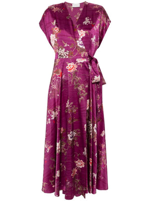PIERRE LOUIS MASCIA Pink Floral Printed Silk Long Dress for Women