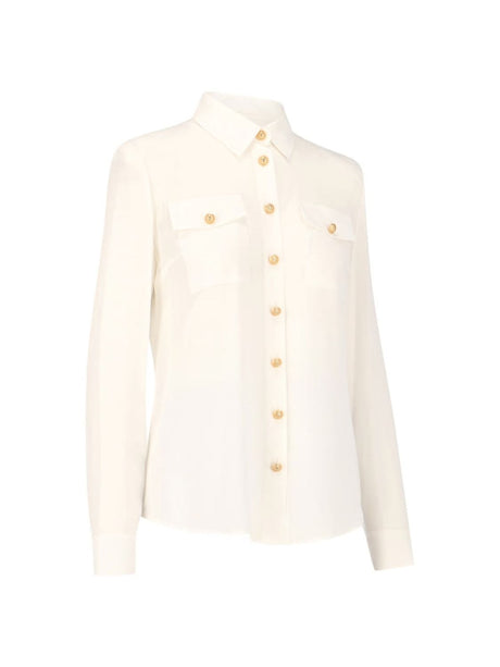 BALMAIN Classic White Silk Buttoned Shirt for Stylish Women