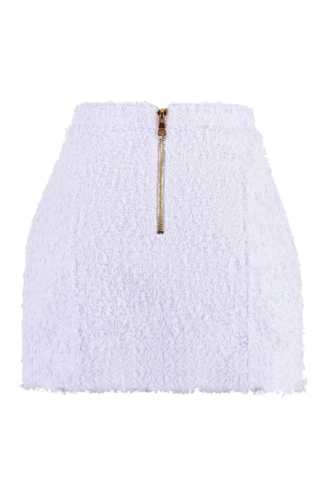 BALMAIN Lilac Tweed Mini-Skirt with Embellished Buttons for Women