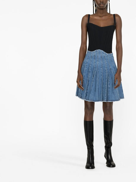 BALMAIN Blue Denim Pleated Short Skirt for Women - SS23 Collection
