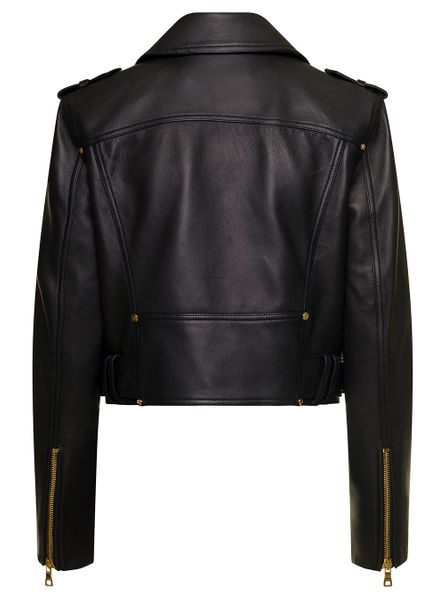 BALMAIN Minimalistic Cropped Leather Biker Jacket for Women