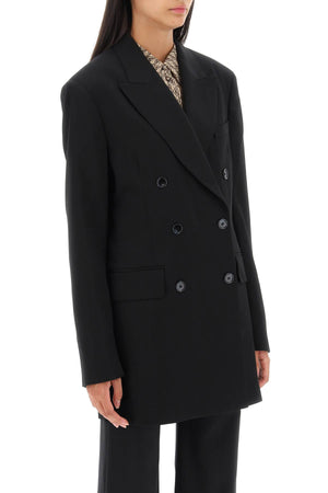 黑色斜紋織雙排扣女款外套