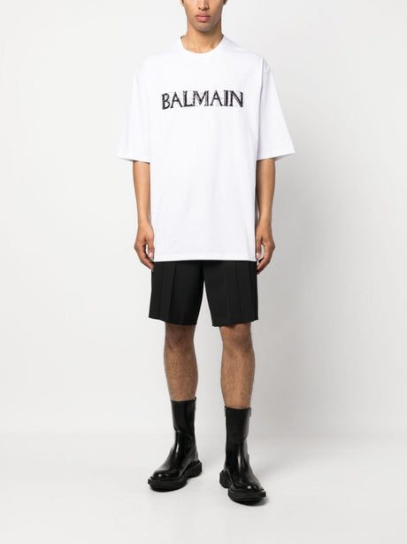 BALMAIN Sparkling Crystal Logo T-Shirt for Men - SS23 Collection
