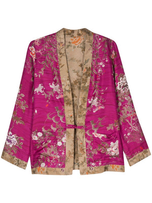 PIERRE LOUIS MASCIA Fuchsia Pink Floral Printed Reversible Silk Jacket for Women