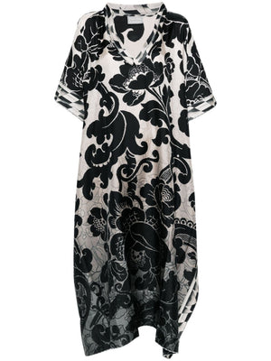 PIERRE LOUIS MASCIA Floral Print Silk Caftan Dress - Black/Beige, Women's SS24