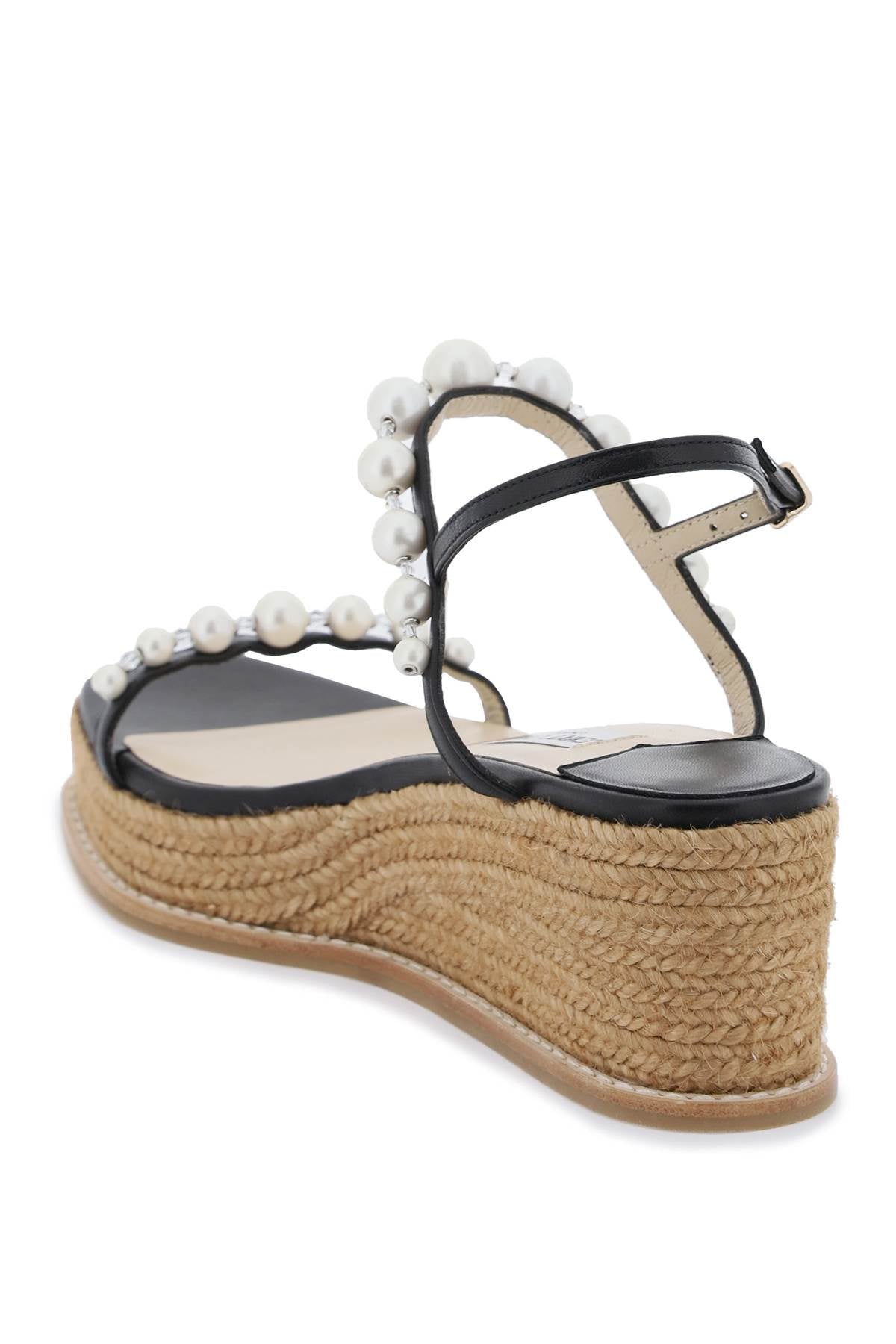 JIMMY CHOO Multicolor Woven Wedge Sandals Embellished with Pearls and Crystals