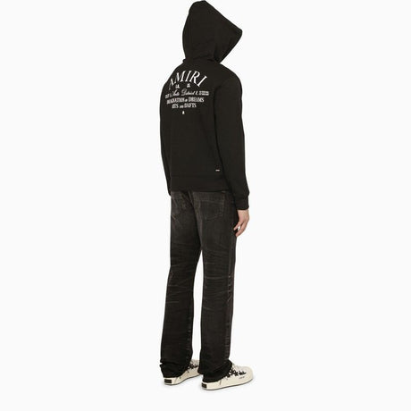 AMIRI Black Cotton Hooded Sweatshirt with Contrasting Branding and Pouch Pocket