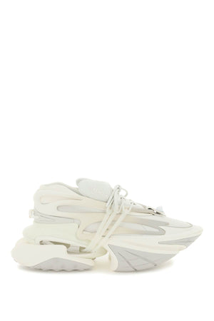 BALMAIN SS23 White Neoprene and Calfskin Unicorn Sneakers for Women