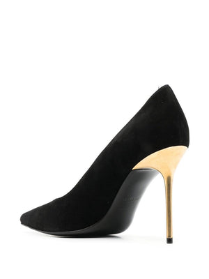 BALMAIN Gold-Tone Leather Pointed Pumps in Noir for Women