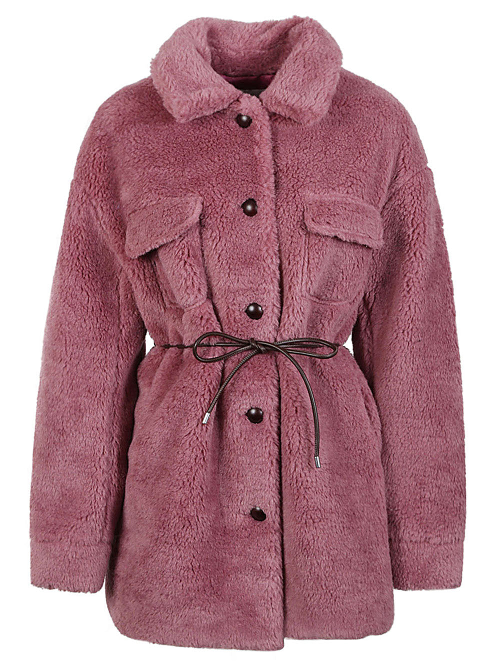 MOLLIOLLI Pink Faux Fur Jacket with Button Closure and Belt for Women - FW23